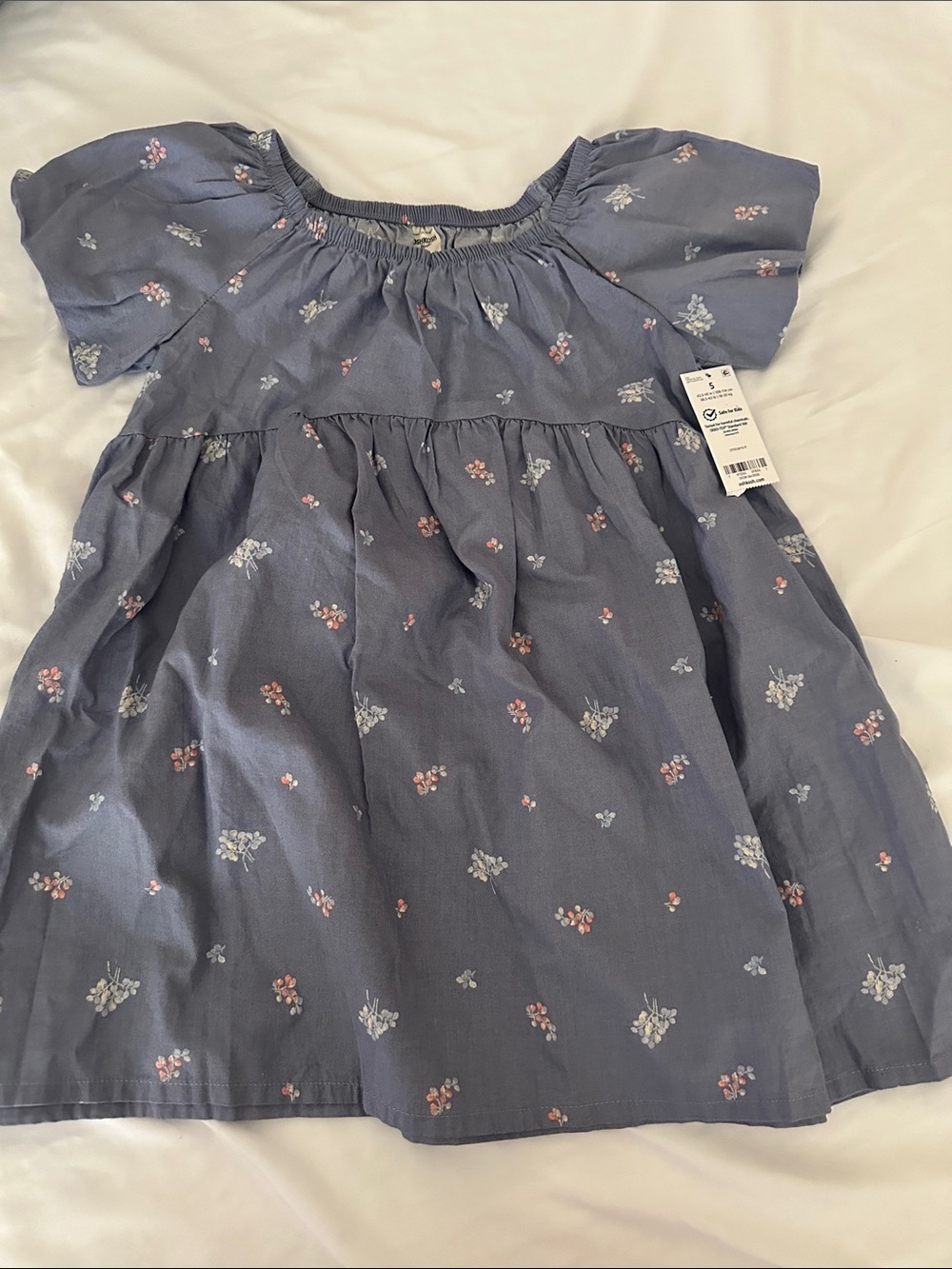 OshKosh B'gosh Slate Blue Floral Puff Sleeve Dress